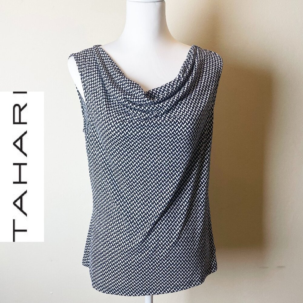 Tahari Arthur S. Levine Sleeveless Black & White Pattern Top | Office | Size 8